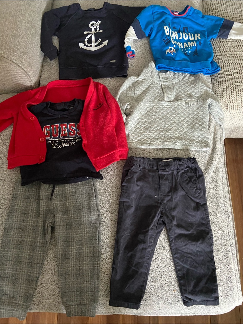 Bundle- Guess Kids Red Cardigan with Black Logo Tee and Navy Pants - Mixed Tops